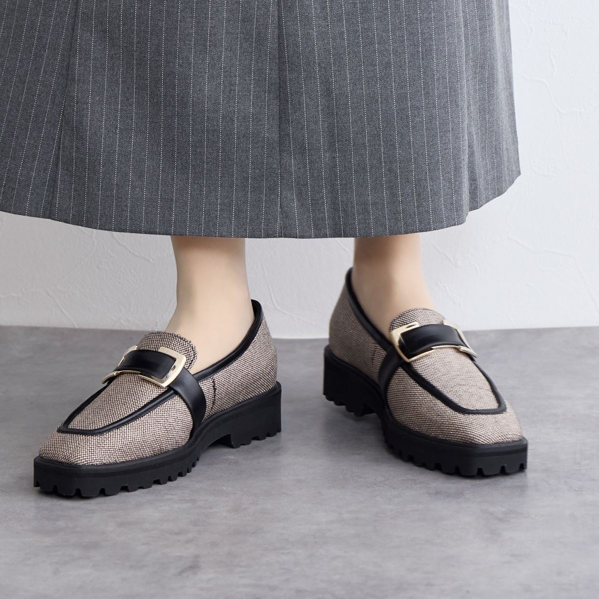 【SALE】スクエアパーツトラックソールローファー/641306