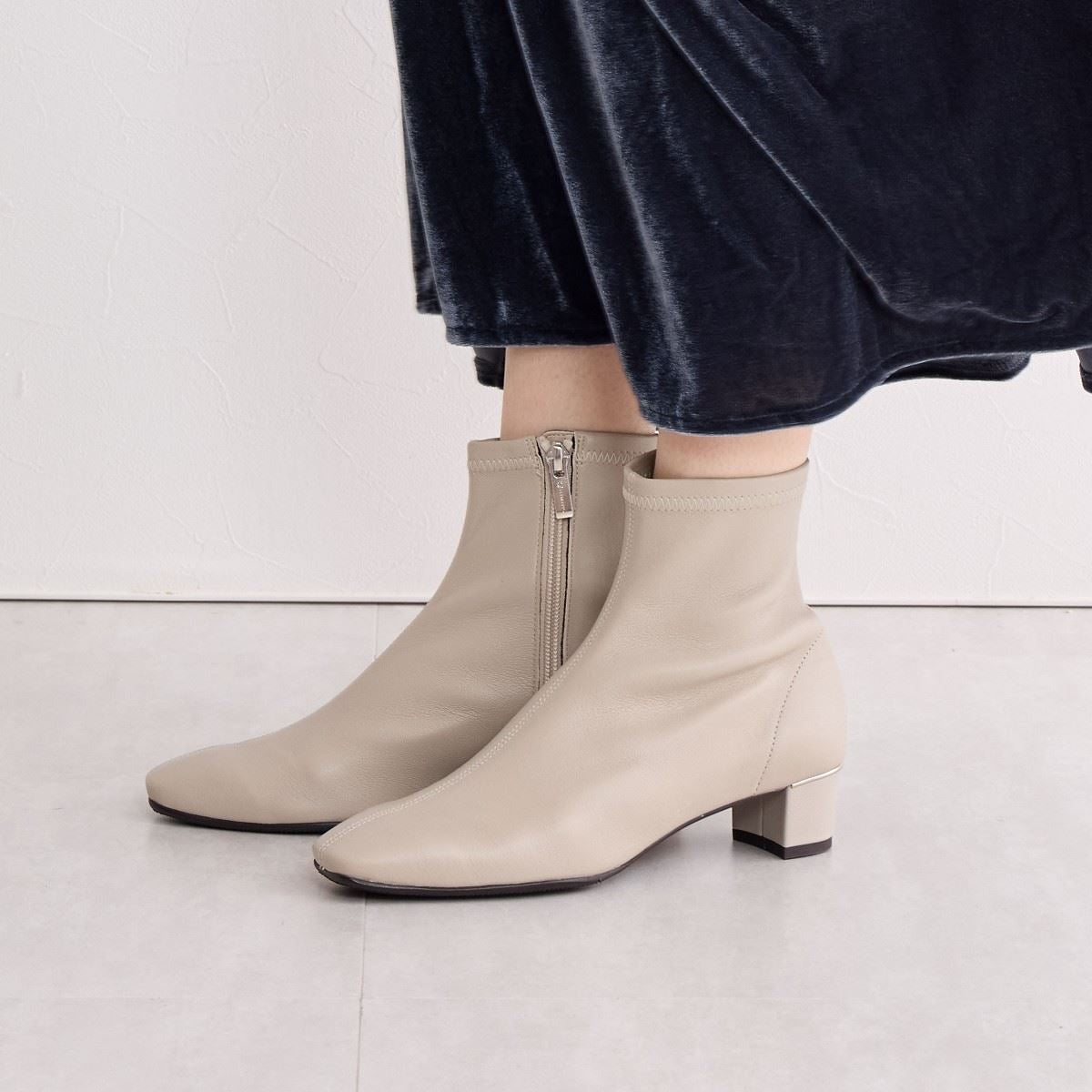 SALE】4cmヒールシープレザーストレッチブーツ/641401