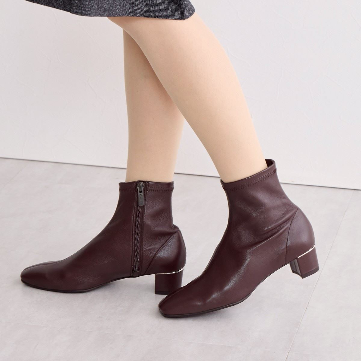 SALE】4cmヒールシープレザーストレッチブーツ/641401