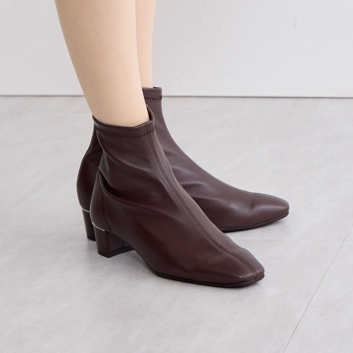 hourouページ SALE】4cmヒールシープレザーストレッチブーツ/641401