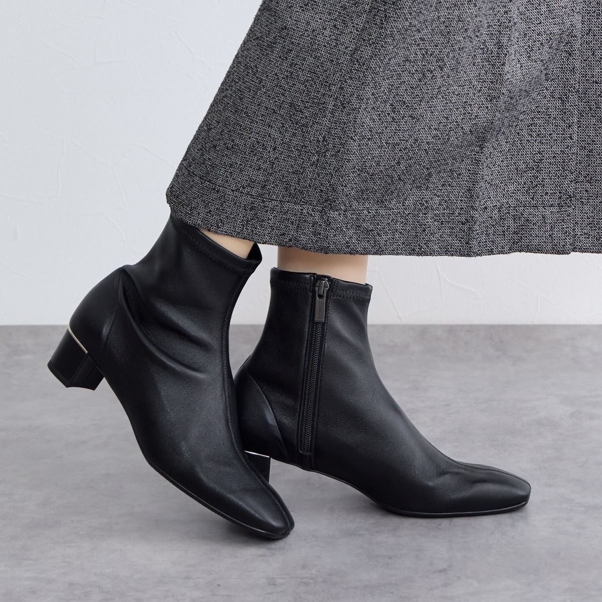 SALE】4cmヒールシープレザーストレッチブーツ/641401