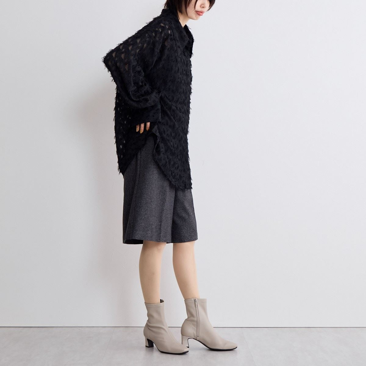【SALE】5cm変形ヒールシープレザーストレッチブーツ/641404