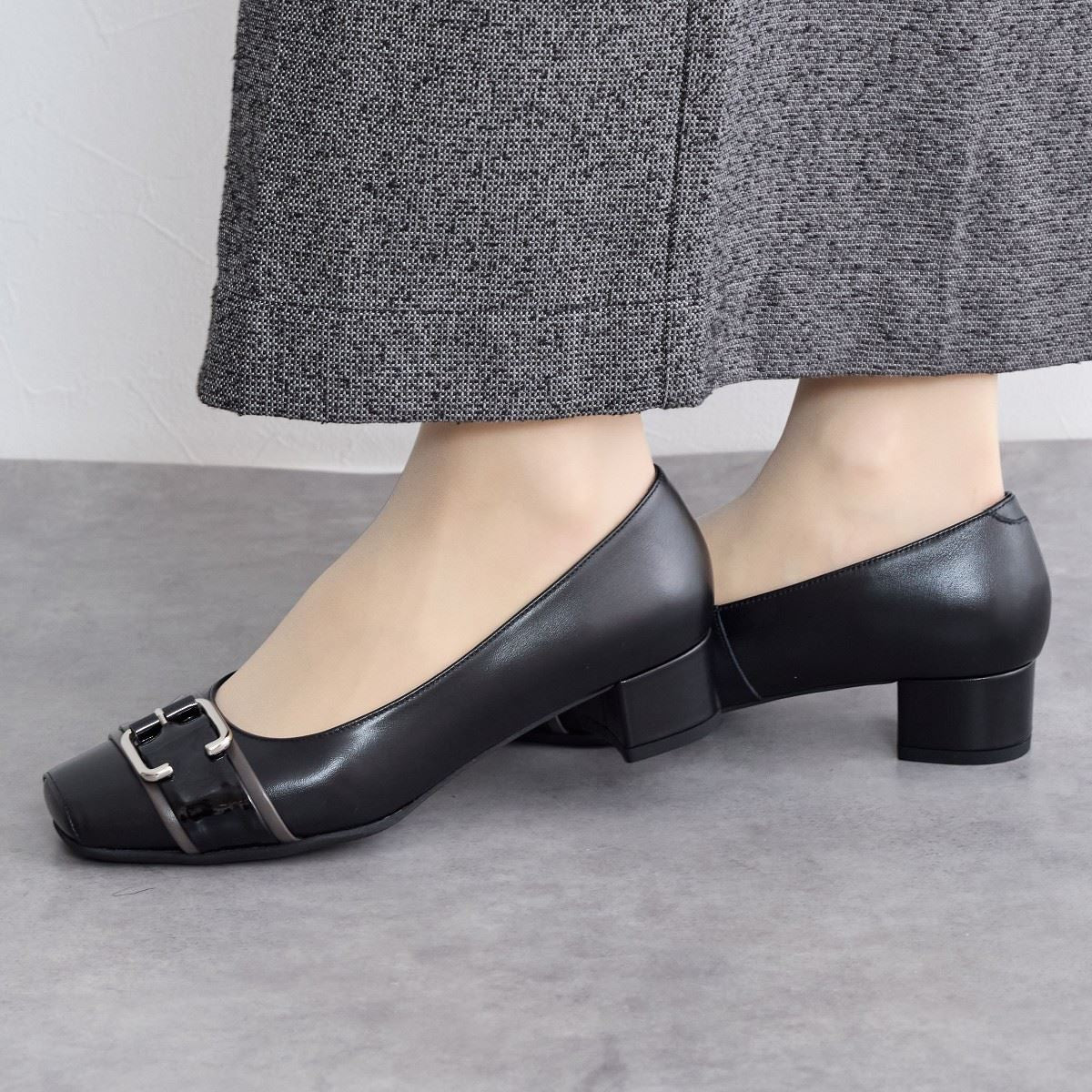 【SALE】スクエアトゥベルトデザインパンプス/643306