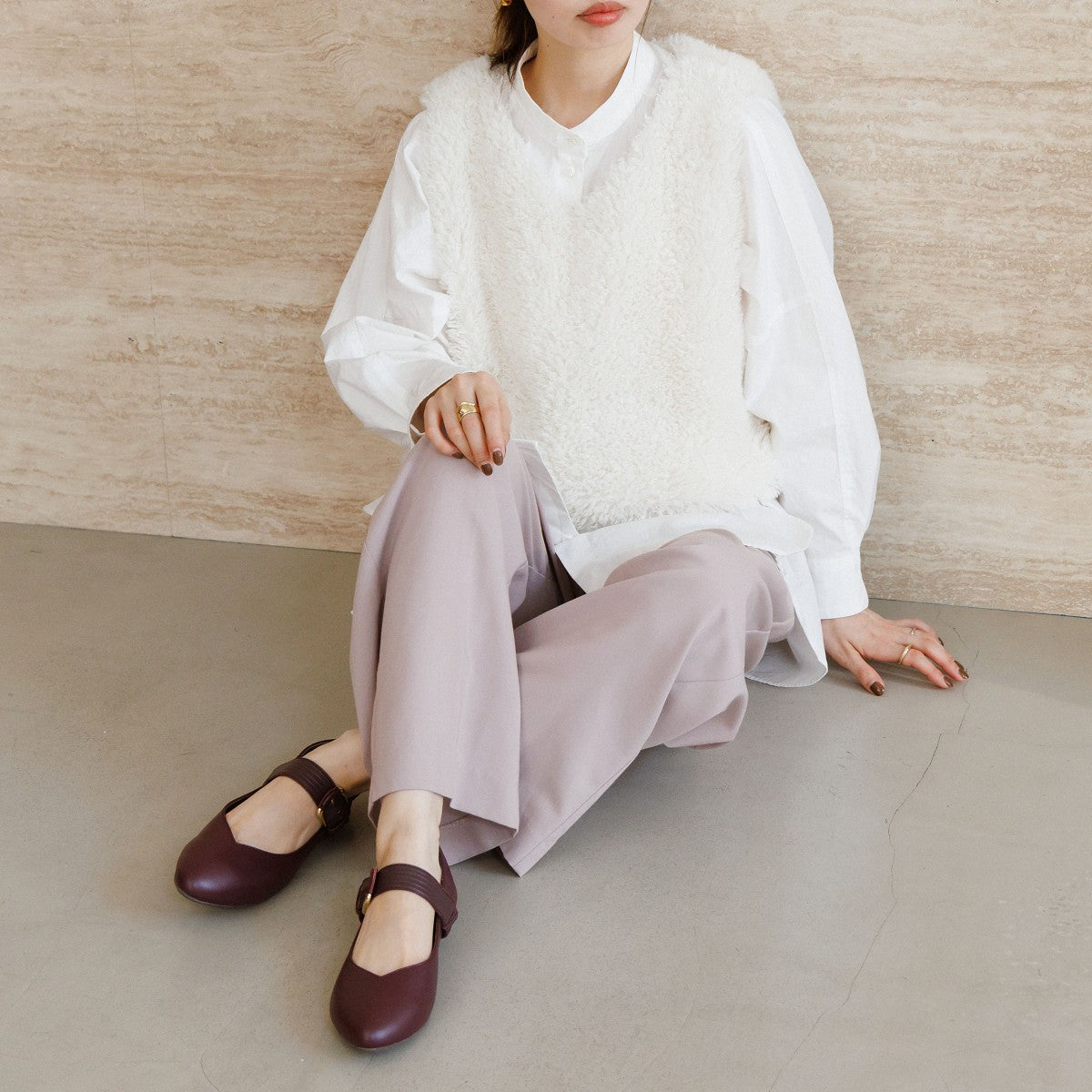 HIMIKO ベルトデザインバブーシュ23.5 ベージュ　　 定価22,000円 25AW新色】2WAYベルトデザインバブーシュ/643311