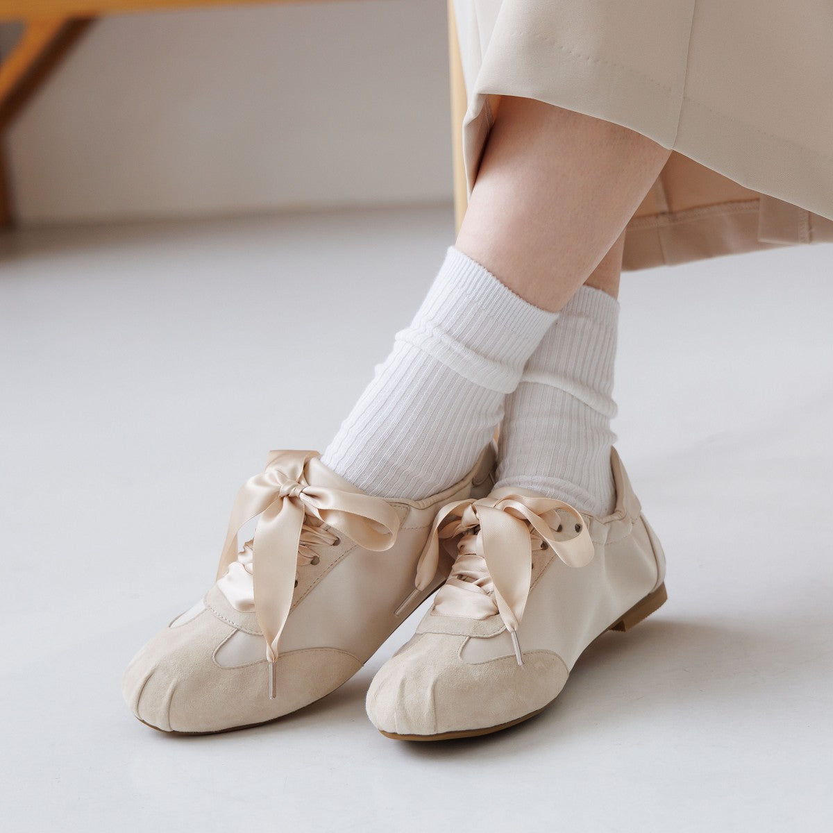 《一部予約/5月上旬入荷予定》週末限定20%オフ【WEB限定デザイン】バレエコアデザインスニーカー/650302