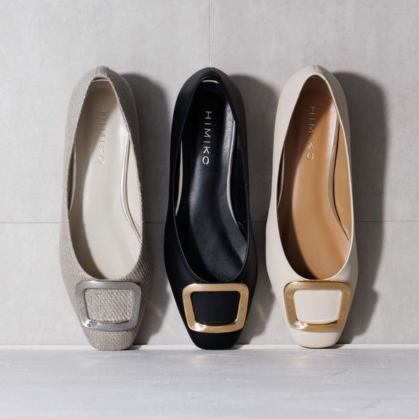 【26SS新色追加】スクエアバックルローヒールパンプス/651110