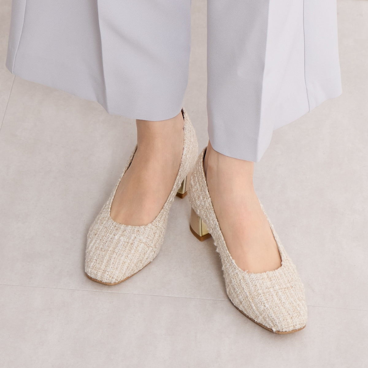 【SALE】スクエアトゥメタルプレートヒールパンプス/751112