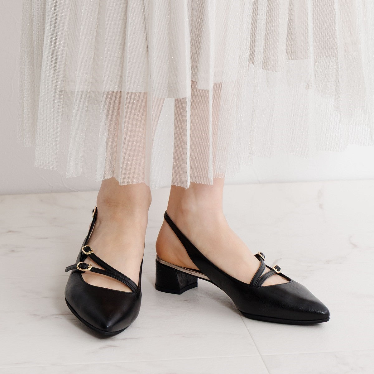【SALE】ダブルベルトスリングバックパンプス/651506