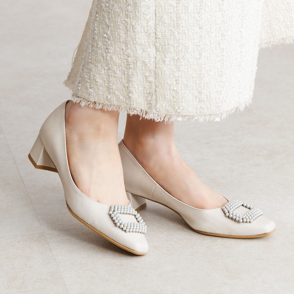 【26SS】4cmヒールパールビジューパンプス/661113