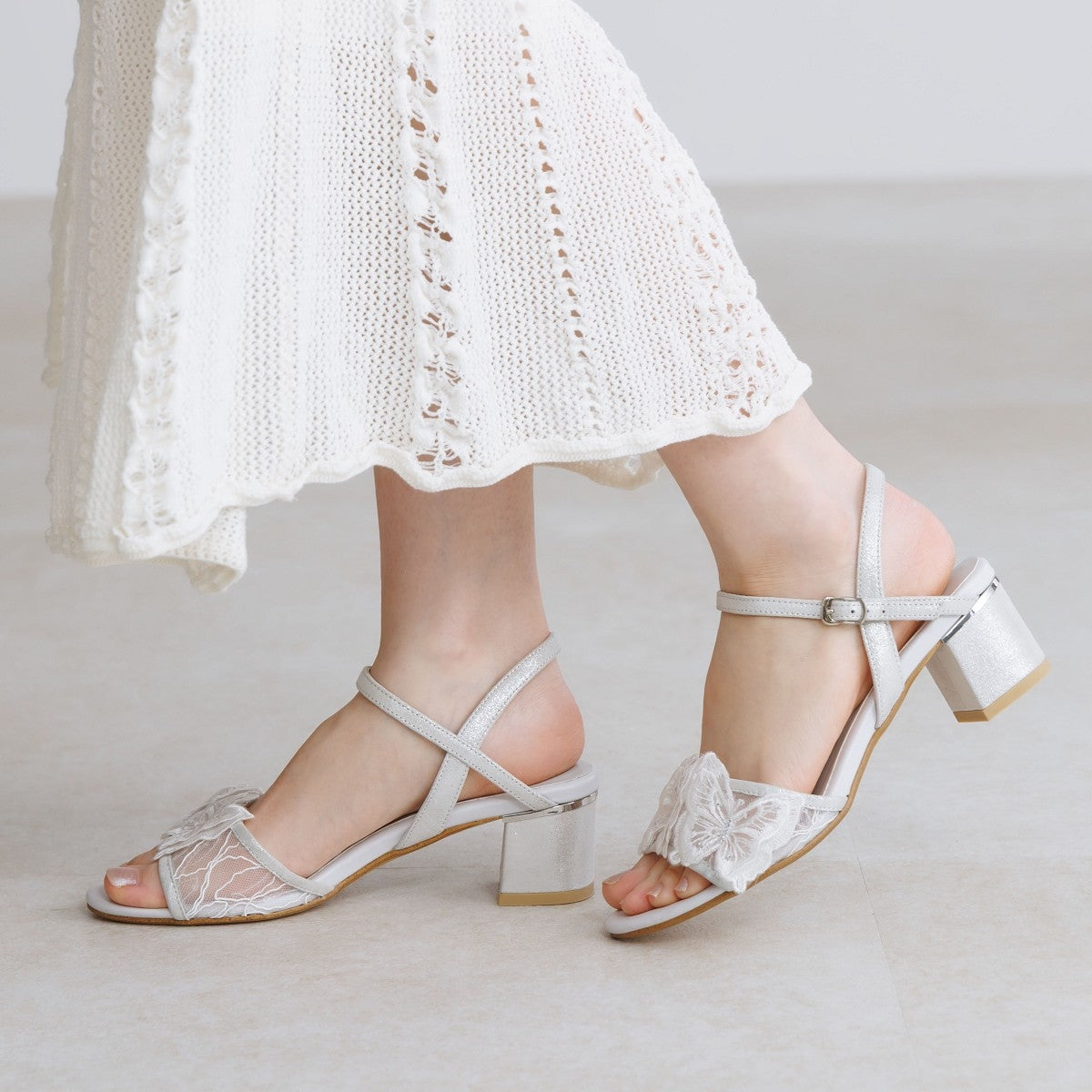 HANAE MORI×HIMIKO ハナエモリ バタフライモチーフストラップサンダル パンプス コラボ 　ホワイト