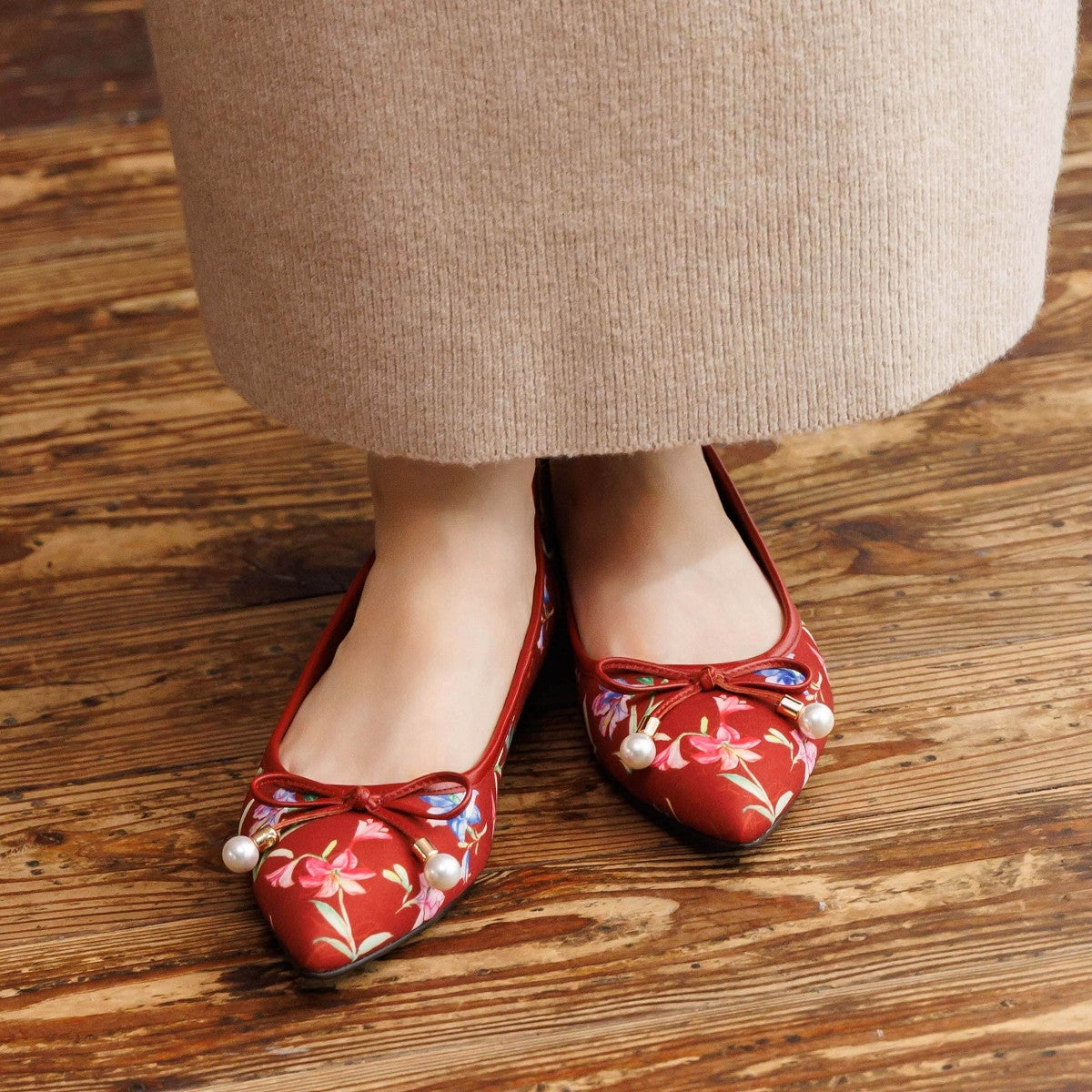 【26AW】HANAEMORI×HIMIKO パールリボンバレエパンプス/661334