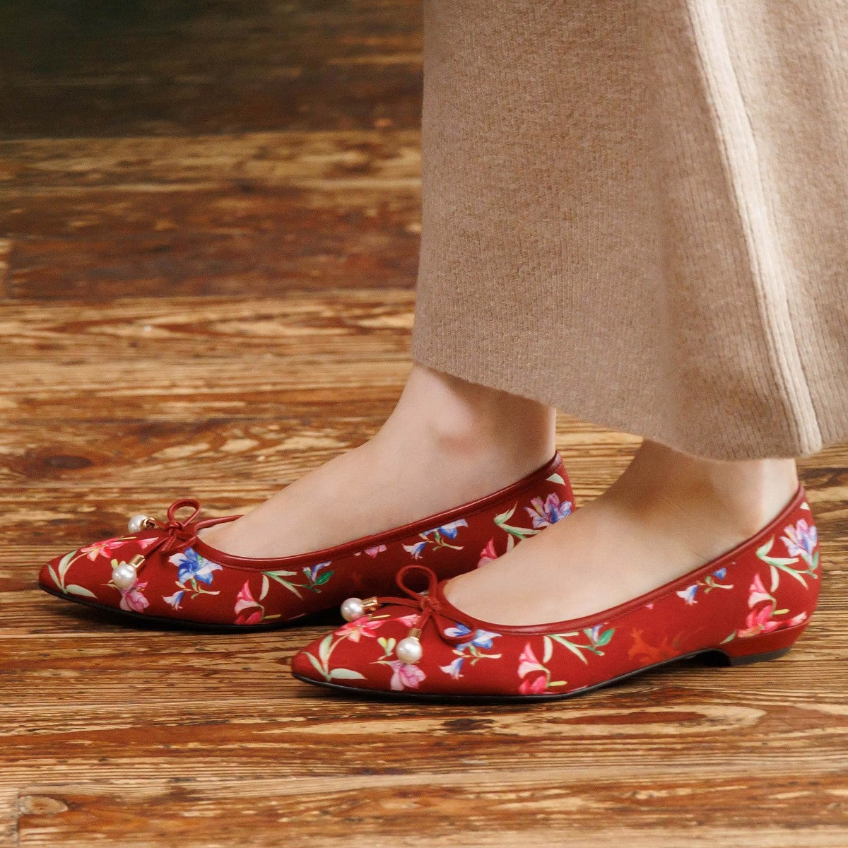 【26AW】HANAEMORI×HIMIKO パールリボンバレエパンプス/661334