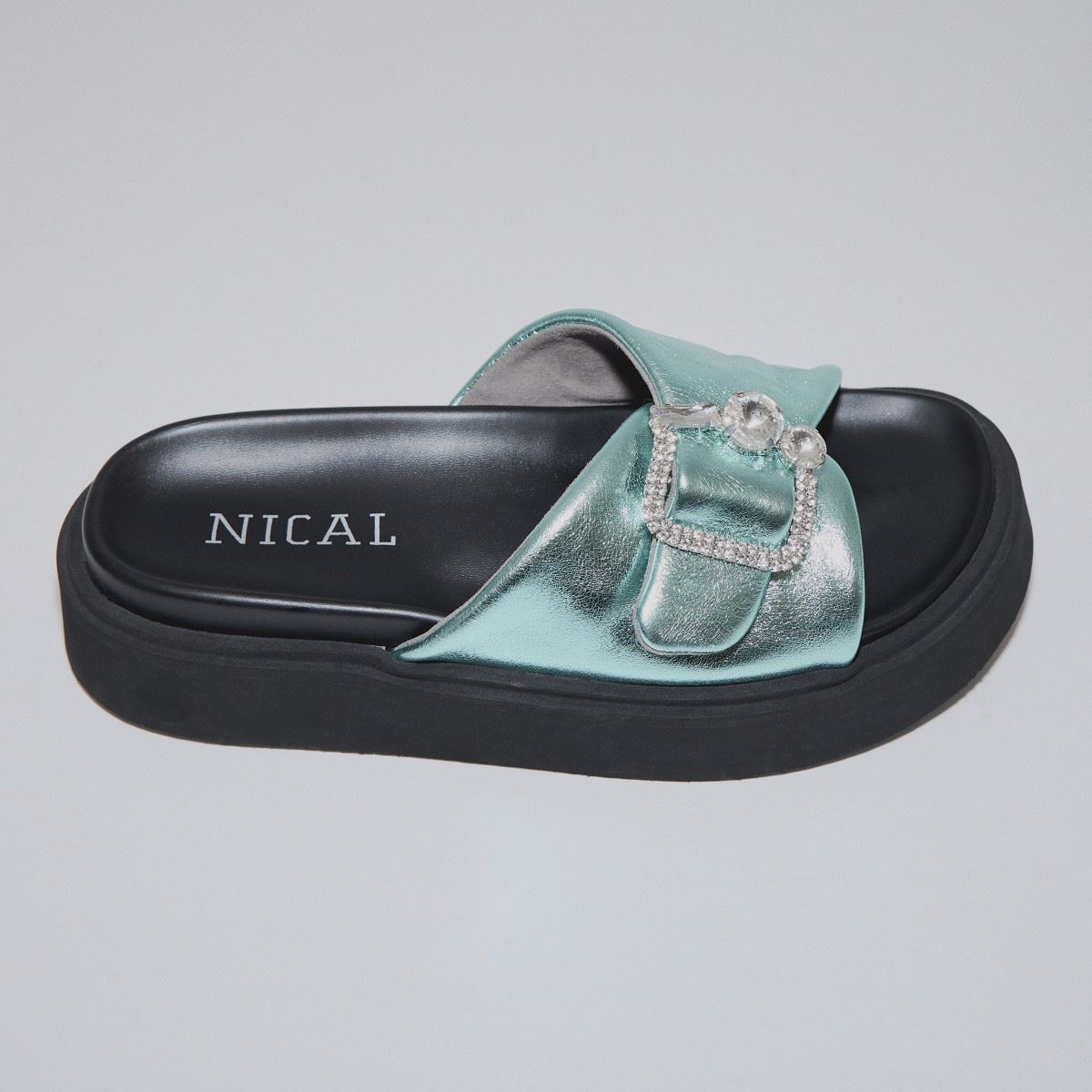 NICAL ビジューデザイン ブラックミュール NICAL/ニカル | _ new item! ⬛︎ カラービジュー厚底スポーツ