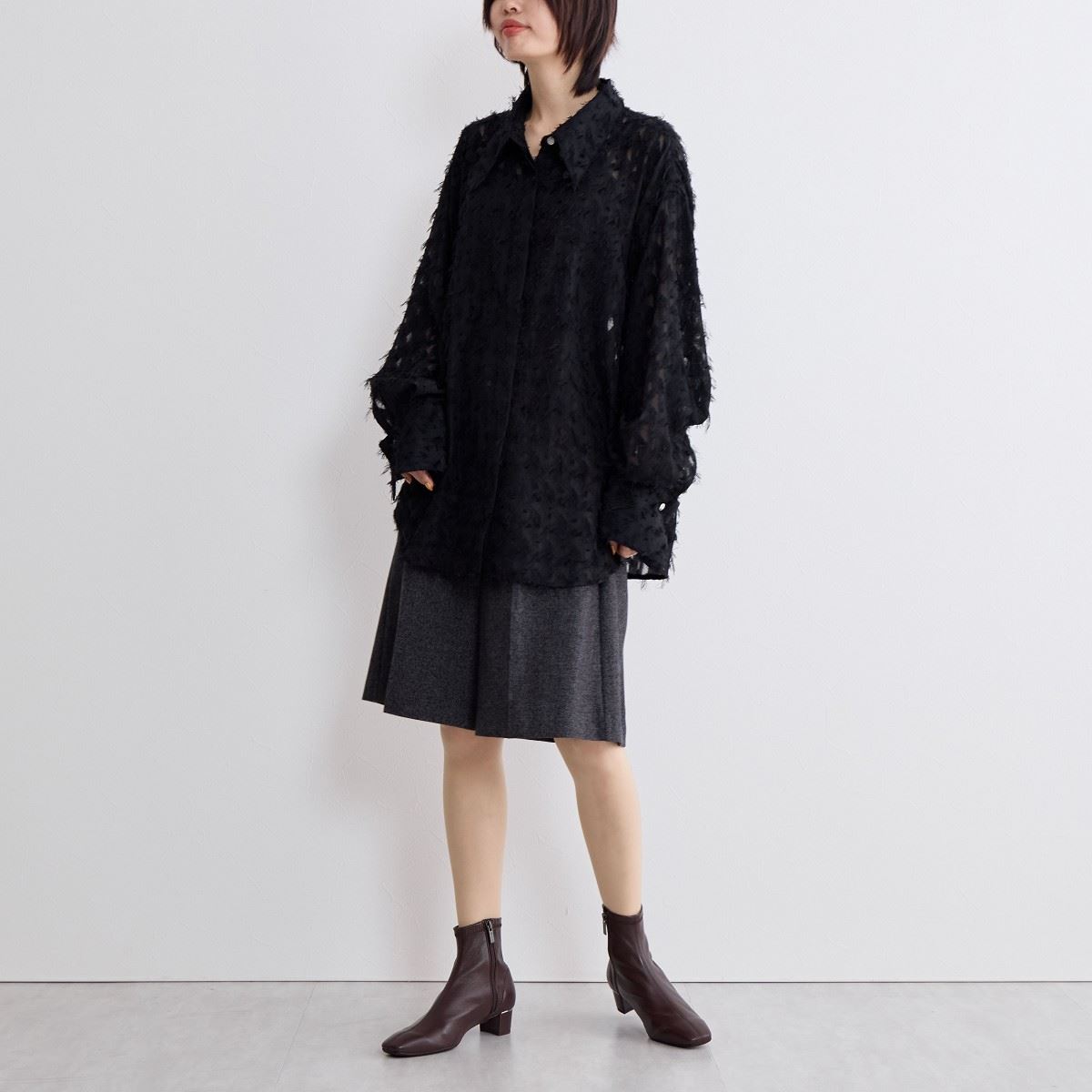 【24AW】4cmヒールシープレザーストレッチブーツ/641401